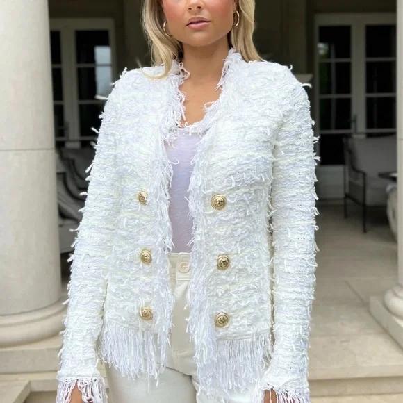 SOLD. Chic White Fringe Blazer - Picture 5 of 5